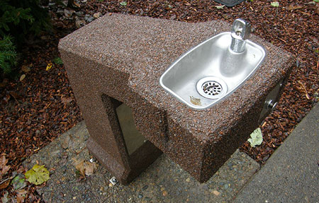 Accessible drinking fountain located outside the restroom
