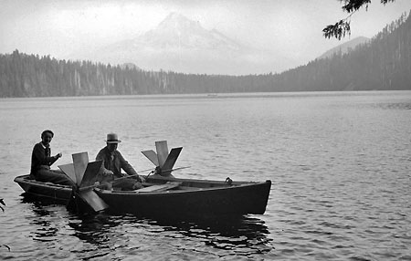 Alva Day’s boat at Lost Lake in 1938 (Source: Hood River History)