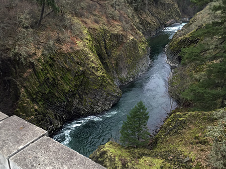 The dizzying view into Punchbowl Gorge from the bridge